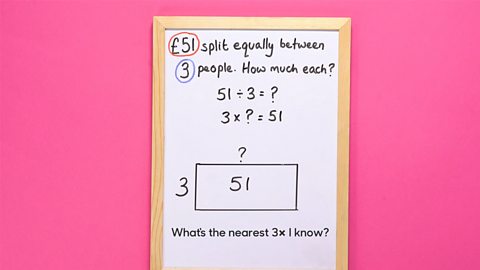 Think of a simple multiple of 3 that is easy to calculate and close to 50. Let's take 3 x 10 = 30. 