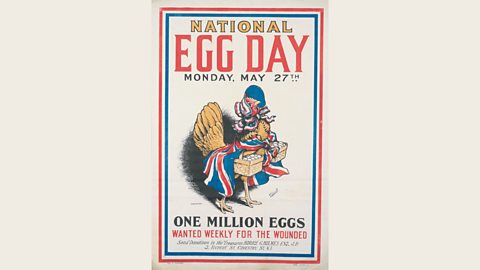 A World War One poster encouraging people to collect eggs for wounded soldiers