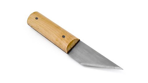 A furrier's knife with a sharp edge and a wooden handle.