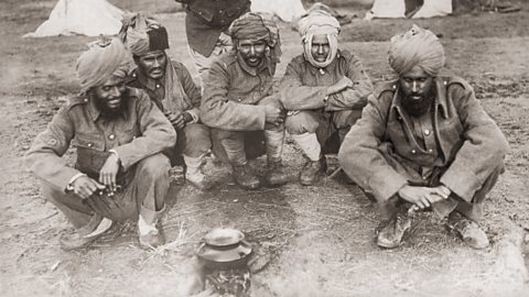 Indian soldiers serving with the British Army at camp during World War One