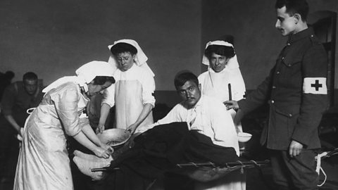 British Red Cross nurses treat a patient in Montenegro during World War One