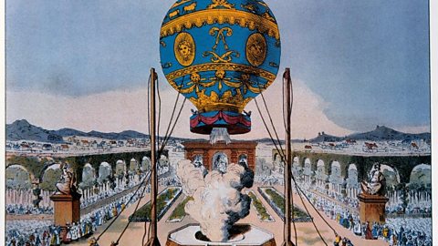 The Montgolfier Brothers demo their hot air balloon.