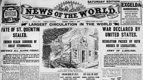 A News of the World front page from 1917 covering World War One
