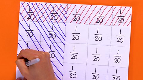 STEP 5: Shade in the number of columns according to the numerator of the second fraction. In this example 2 of the 5 columns are shaded.