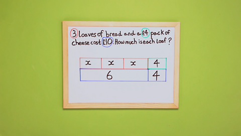 A whiteboard showing a visual representation of a maths problem