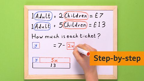 An image showing  a whiteboard with a maths problem on it.