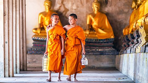 Novice Buddhist monks in a temple