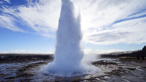 Hot water spewing out of a geothermal vent. This hot water can be used to generate electricity.