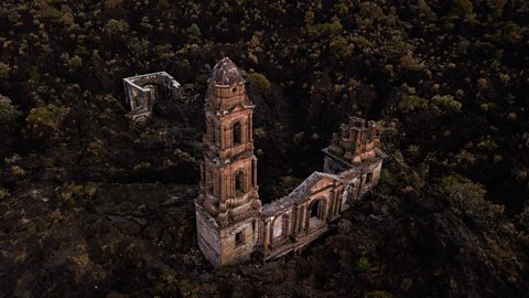 A village covered by lava