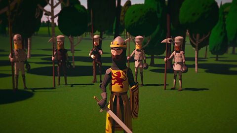 Screengrab from short animation showing Robert the Bruce and his soldiers hiding amongst the trees at the New Park.