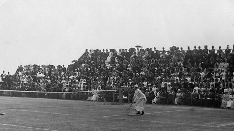 A ladies Victorian tennis match