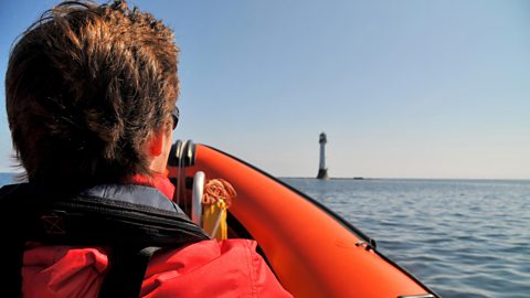 The view from a boat approaching the Bell Rock Lighthouse