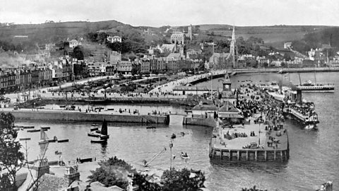 Paddle steamer at Rothesay harbour and a view across the bay