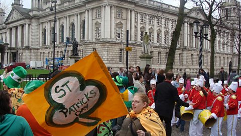 A St Patrick's Day parade outside Belfast City Hall