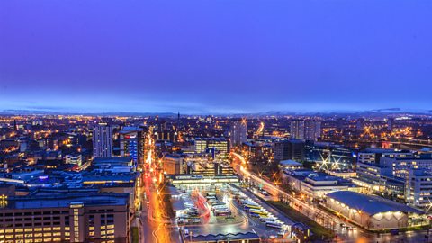 A photo of the city of Glasgow at dusk