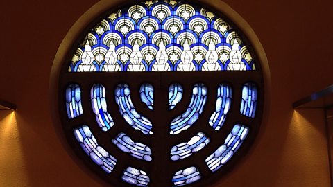 Judaism – A stained window in a synagogue