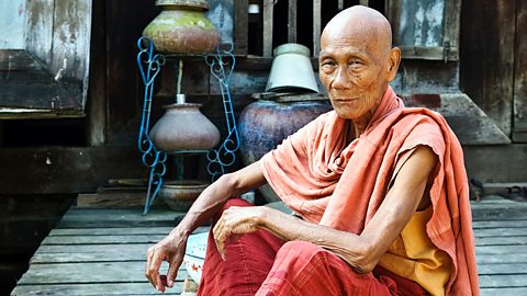 Buddhism – An elderly monk in Mandalay, Myanmar