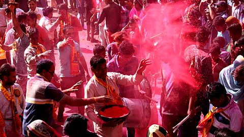 Holi celebrations with paint being thrown