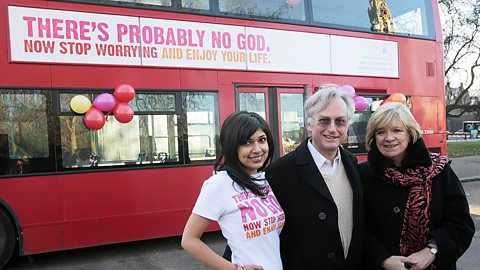 An advert from the British Humanist Association on the side of a bus