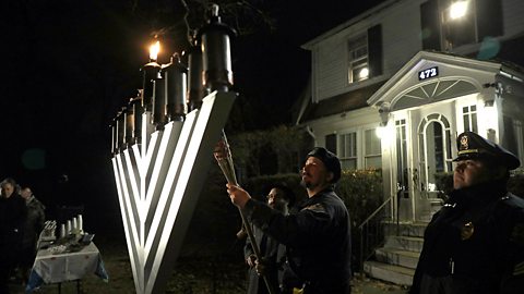 Hanukkiah outside the synagogue