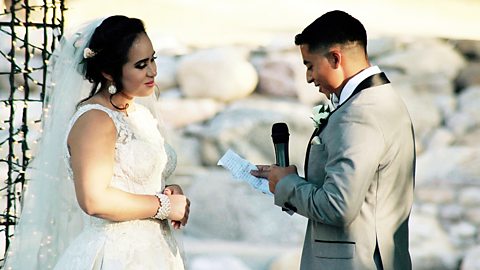 Exchanging vows at a wedding