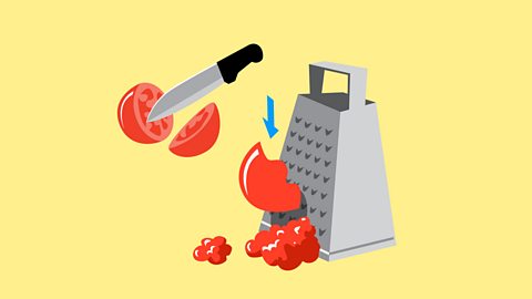 Cut the tomatoes in half and grate them