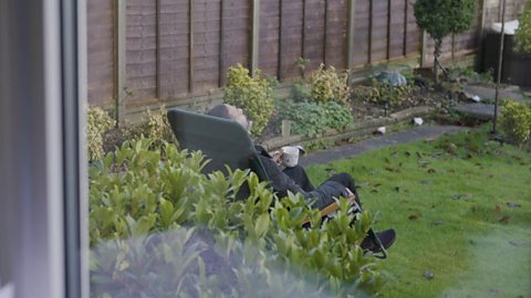 Dad sleeping in garden chair. 