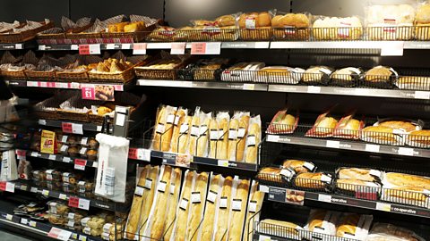 A large variety of bread in a supermarket