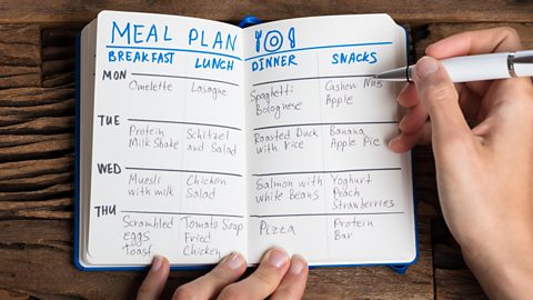 Handwritten meal plan