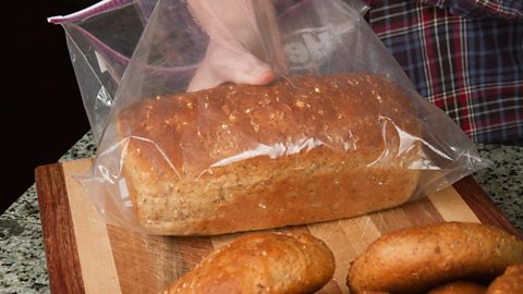 Bread being stored in a plastic bag