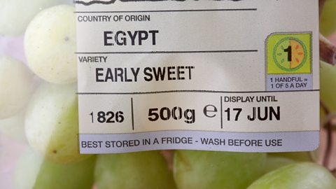 Packet of grapes with country of origin label 