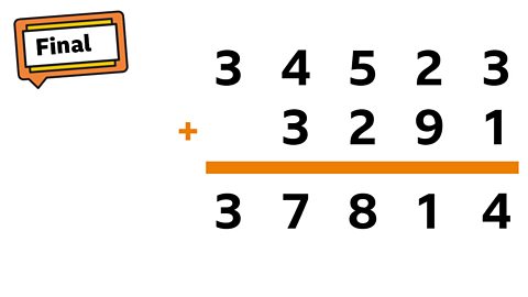 The final sum is 34,523 + 3291 = 37,814