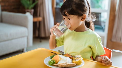 Girl drinking water with meal