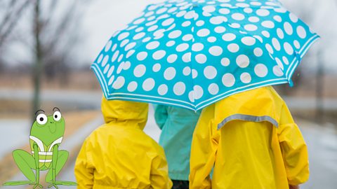 Children wearing bright-coloured and waterproof clothing for their fieldwork