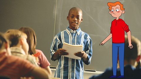 A boy explaining what he found out during his fieldwork investigation