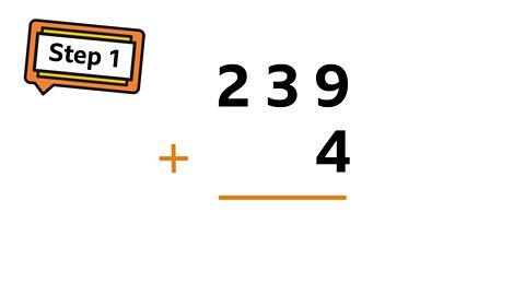 Write the question out like this, with the 4 underneath the 9 in the ones column. 