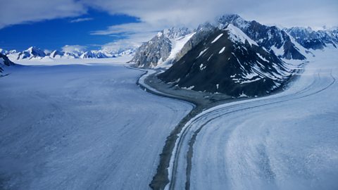 An aerial view of an Alsakan glacier 