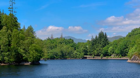 Overlooking Loch Katrine in the Trossachs on a sunny day