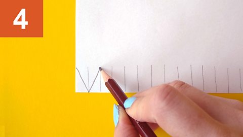 Step 4: Pencil draws a diagonal line connecting to adjacent lines on a piece of paper