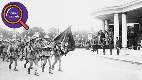 Marching Portuguese soldiers at victory celebrations in London.