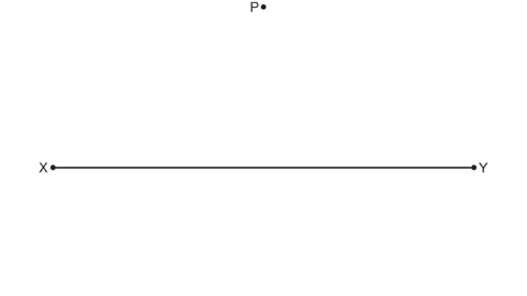 Straight line x-y with point P above the line