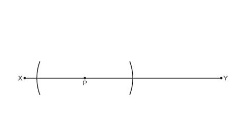 Horizontal line X-Y and point, P on the line. Arcs cross line with centre P