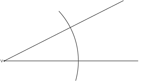 Two lines meeting at point V. Arc crossing both lines with centre V