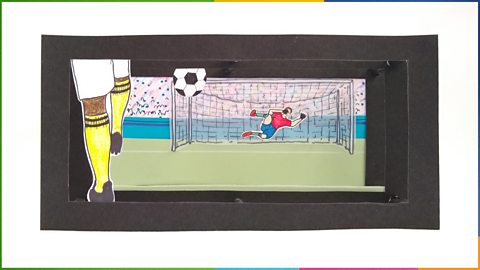 A 3D football match scene made using the layered frame technique