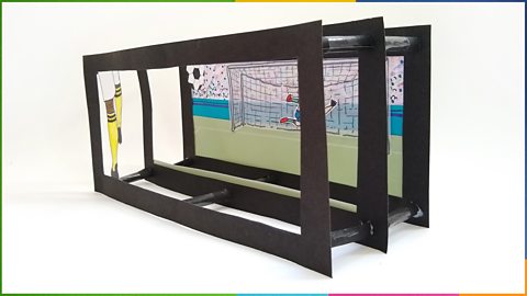 Side view of a 3D football match scene made using the layered frame technique