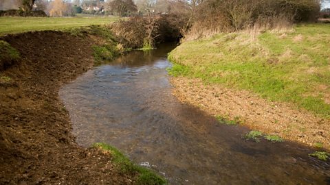 River cliff and slip off slope on a meander