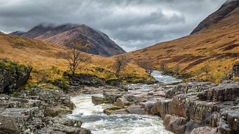 River Etive and v-shaped valley in the Scottish Highlands