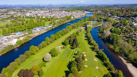 Aerial view of Moncrieffe Island in River Tay