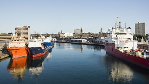 Ships docked in port, Aberdeen