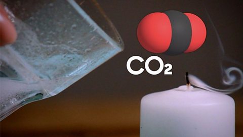 Carbon dioxide being poured out of a glass putting out the candle